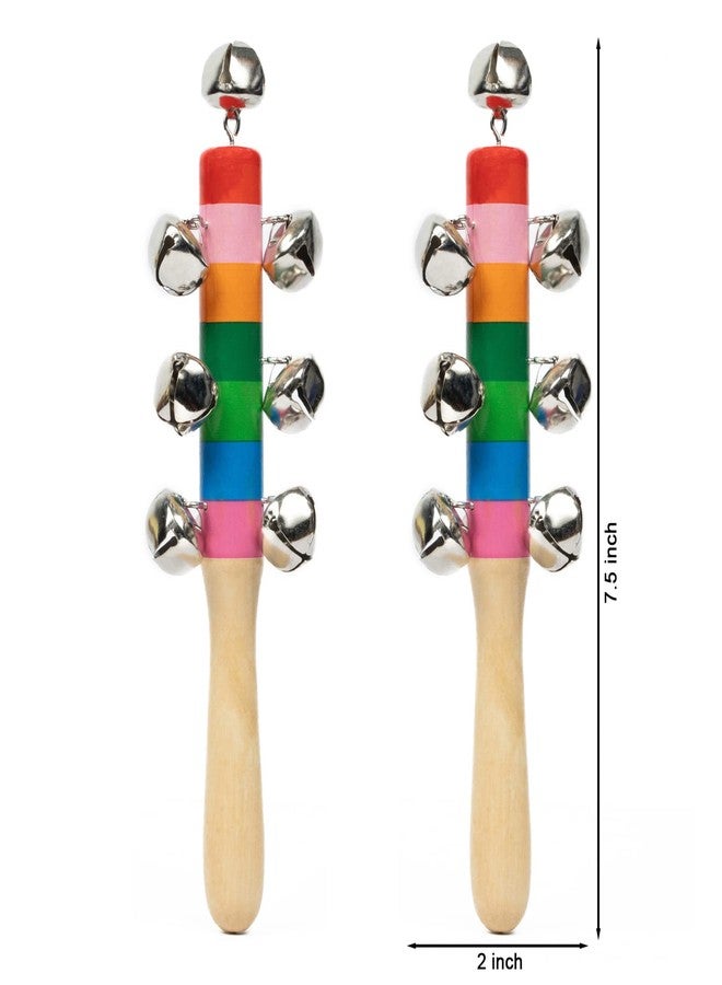 Toolart® Non Toxic Colorful Wooden Baby Rattle Toy - Set of 2 (Jingle Bell) (Color May Vary) - Image 2
